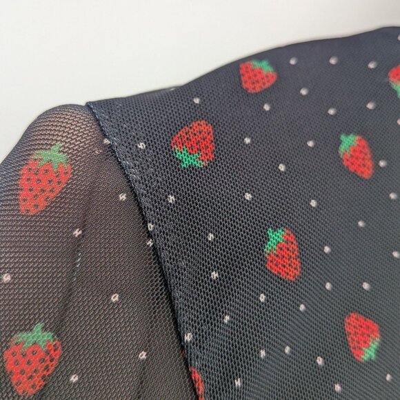 Y2K Strawberry Print Ruched Mesh Top Women Size 1X Coquette Polka Dot Whimsigoth - Picture 6 of 10